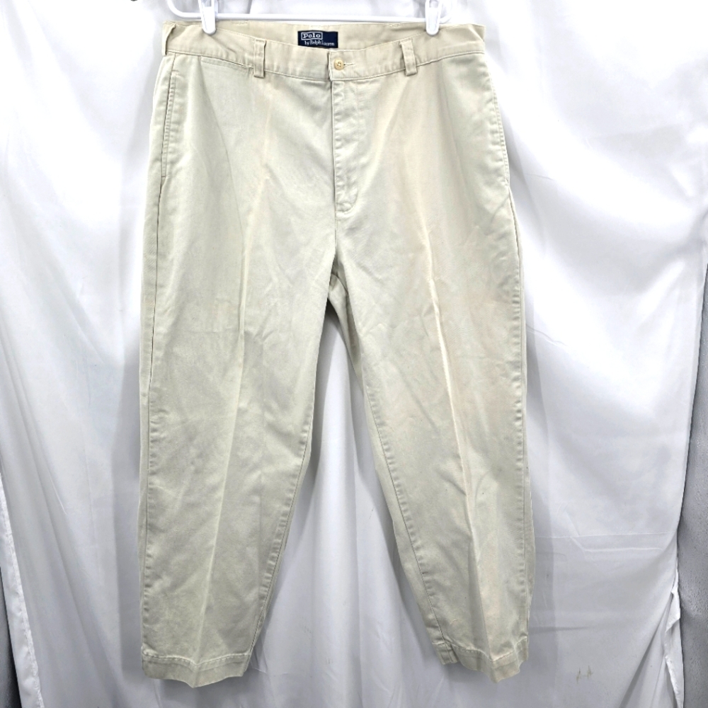 Polo Ralph Lauren Vintage Chino‎ Pants Men's Size 38x30 Khaki Flat Front Cotton.